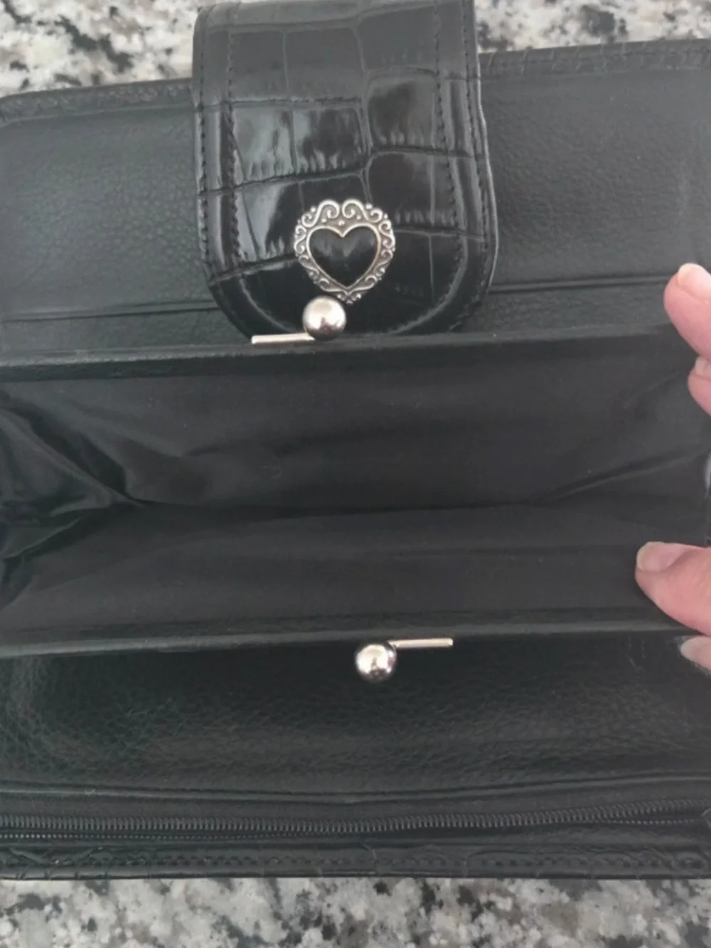 Brighton Black Croc-Embossed Wristlet Wallet with Heart Accent